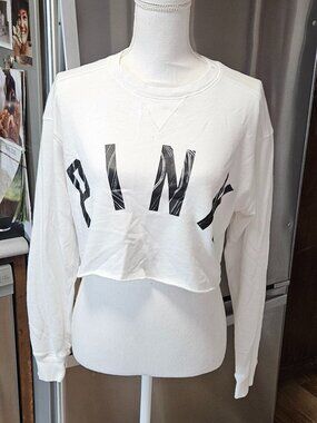 Victorias Secret PINK White Cropped Sweatshirt Logo Sz XS